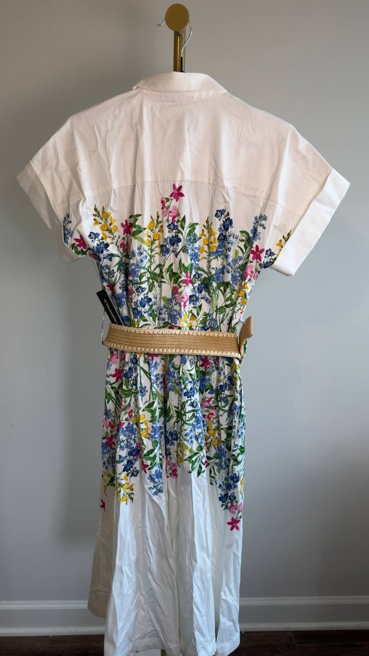 Karl Lagerfeld Paris Short-Sleeve Floral Dress Soft White Floral 4 NWT $179