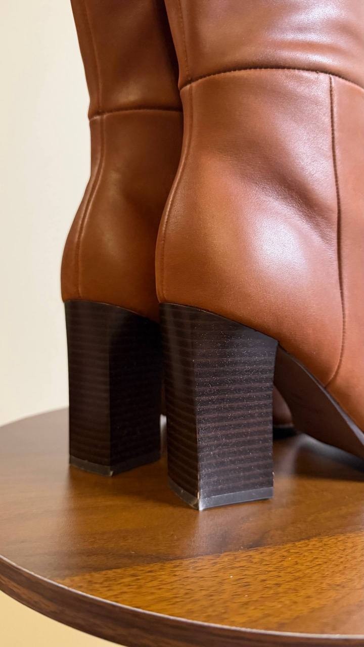 Nine West Zazz Boots 8.5M Medium Natural Leather Tall Square Toe NIB msrp$249