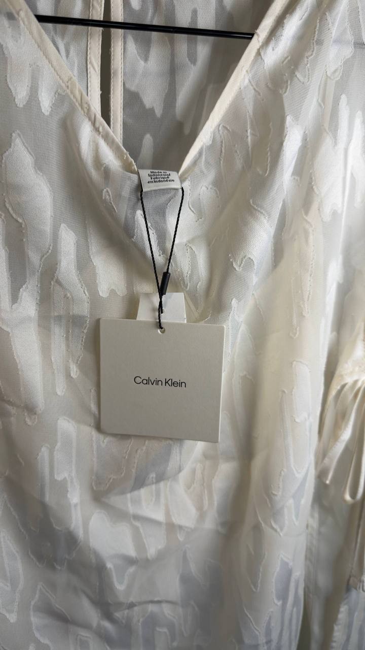 Calvin Klein Sleeveless Burnout Blouse White L NWT $99