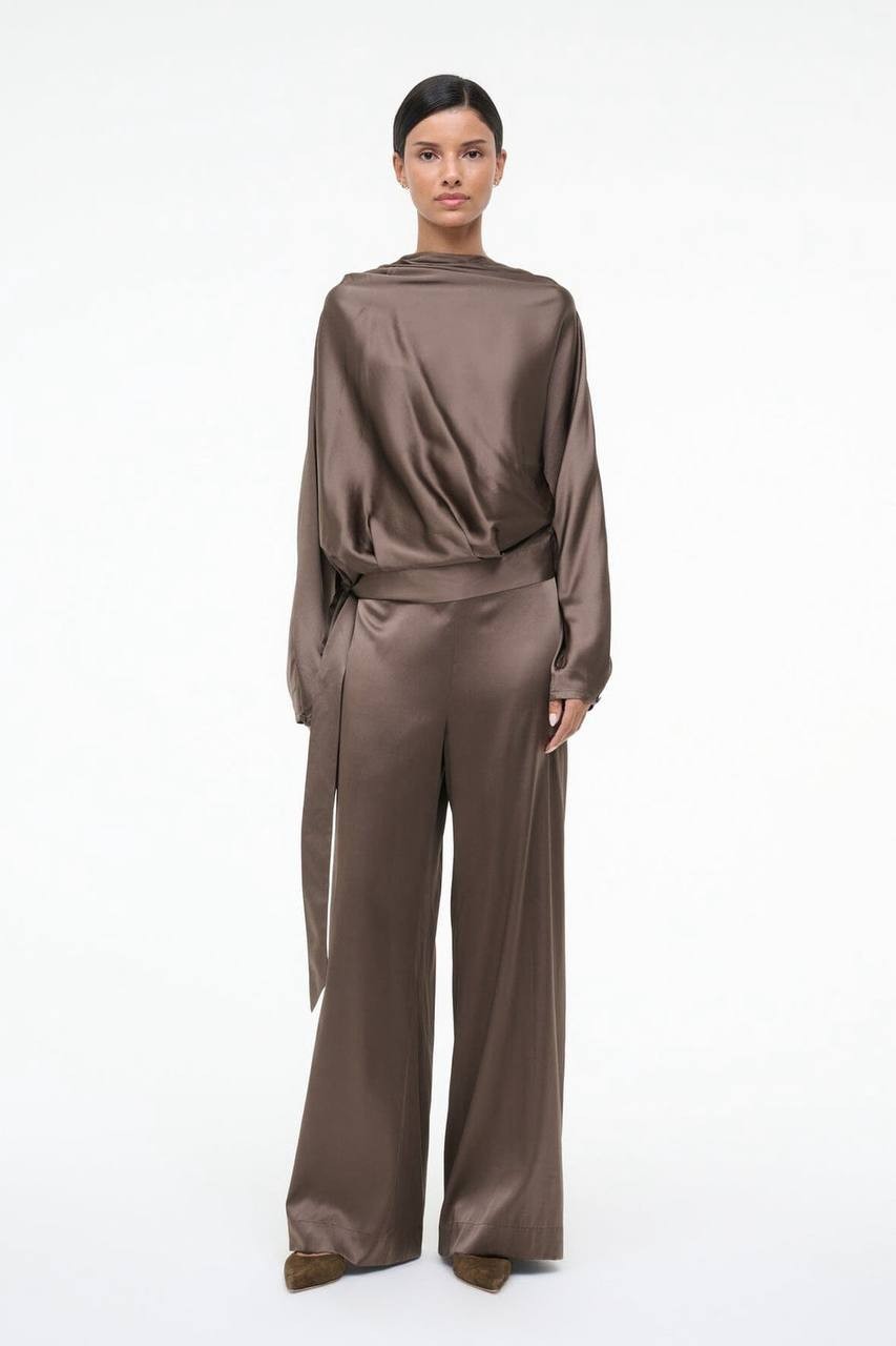 Staud Phoebe Silk Top Dolman Sleeve Side-Tie Truffle Size 2 NWT $475