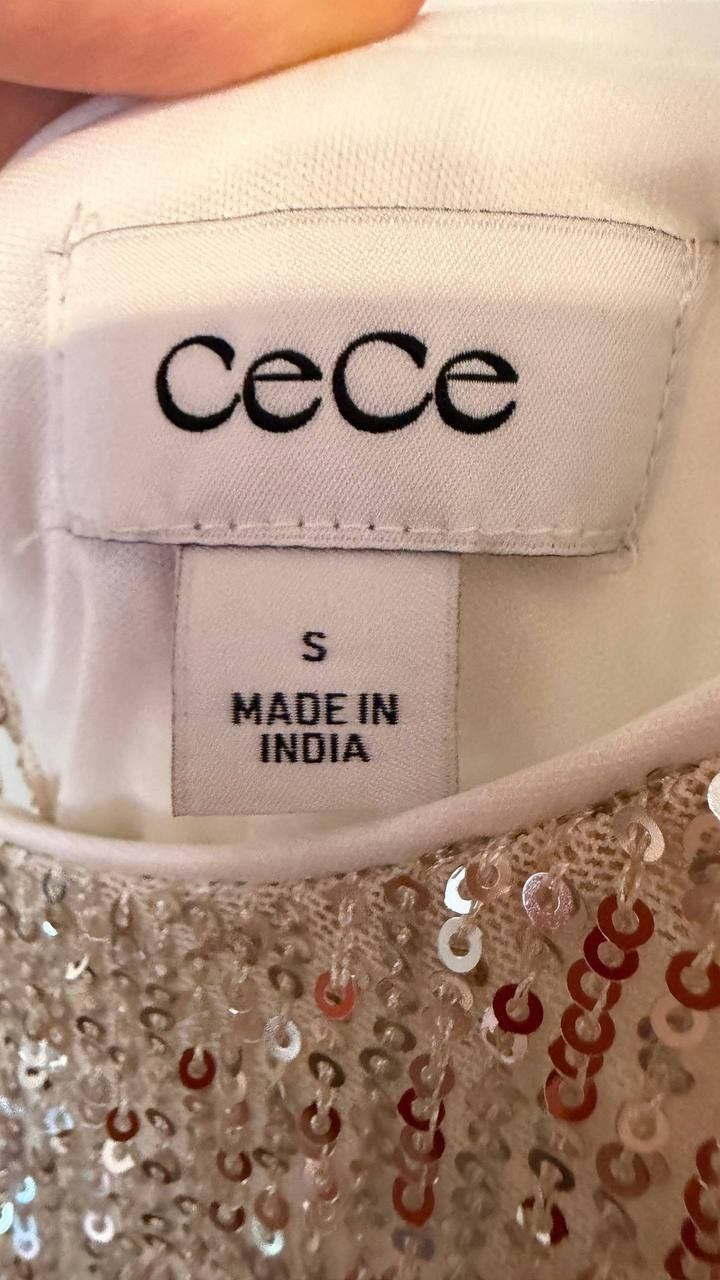 CeCe Sequin Dress Short Sleeve Polyester Champagne S NWOT MSRP $99