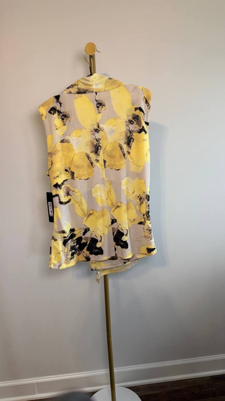 Donna Karan NY Sleeveless V‑Neck Floral Faux Wrap Blouse Multi XL NWT $69