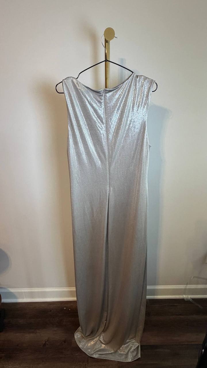 Lauren Ralph Lauren Evening Gown Metallic Silver Size 14 NWT $265