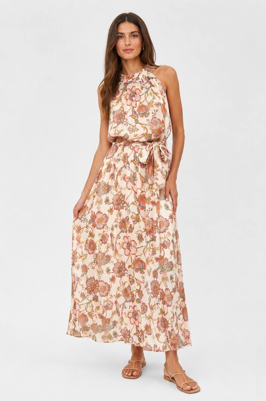 CeCe Halter Neck Floral Maxi Dress Corsage Size 16 NWT $79