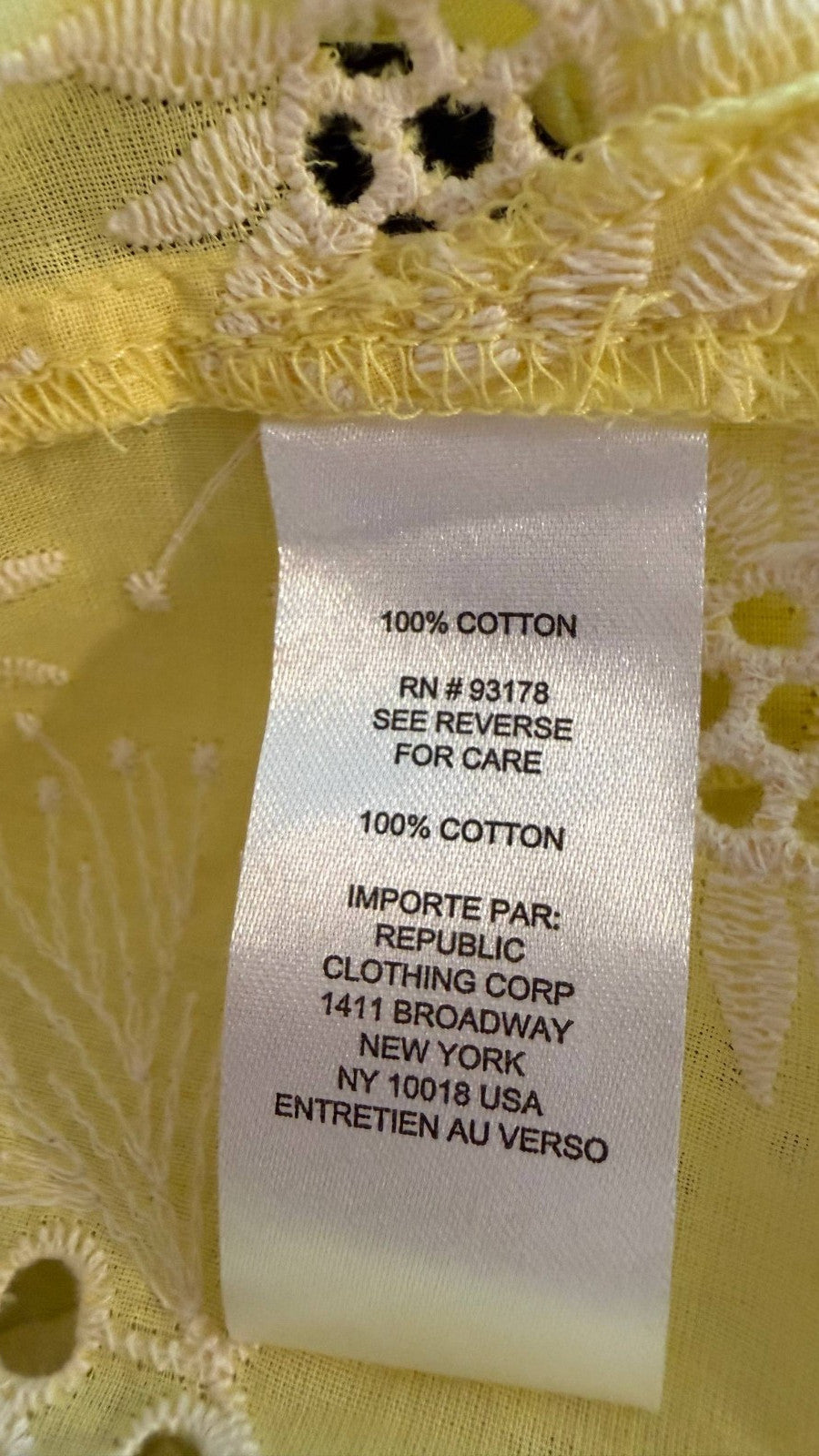 T Tahari Women’s Cotton Eyelet Flutter‑Sleeve Top Yellow $78 NWT