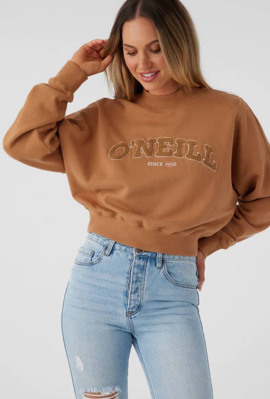 O'Neill Cropped Oversized Sweatshirt Tan Fleece Pullover Women S-L NWT