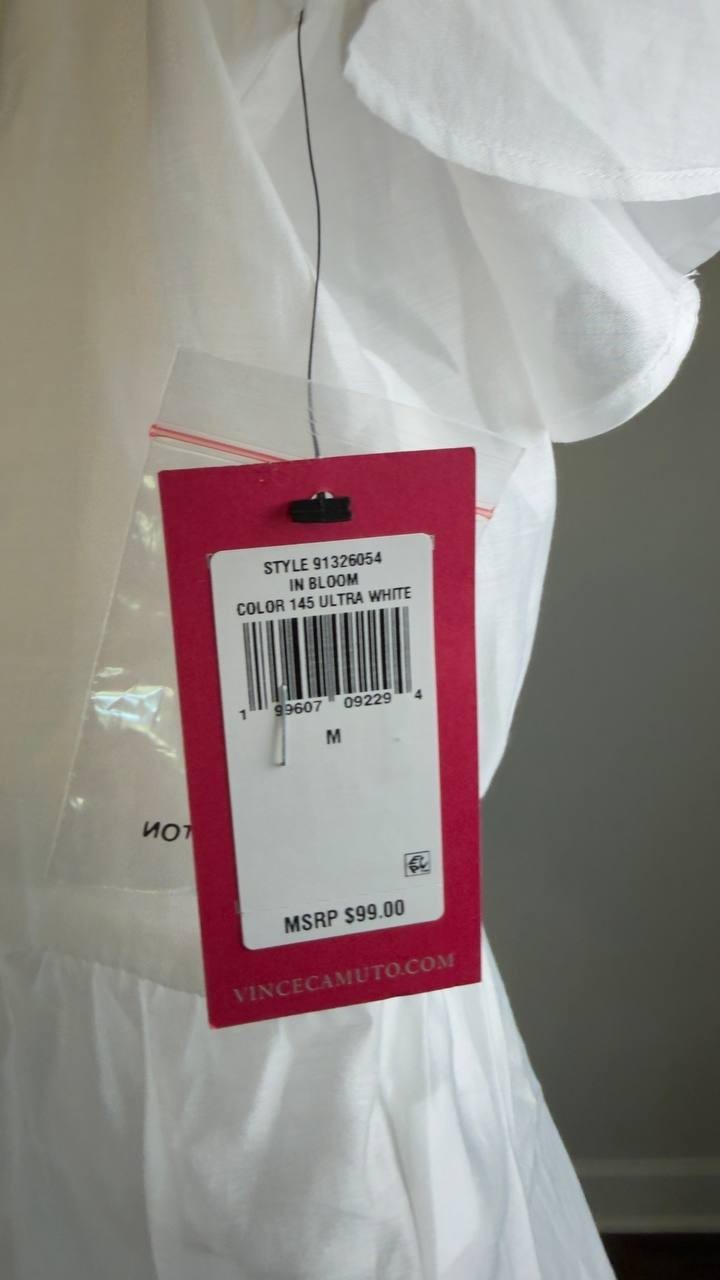 Vince Camuto Flutter-Sleeve V-Neck Top Ultra White M NWT $99