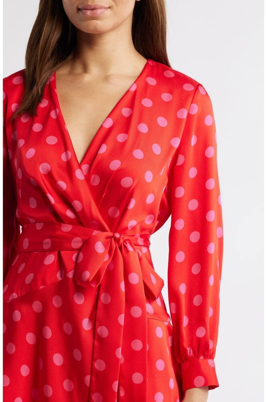 Anne Klein Long Sleeve Faux Wrap Dress Puppy/Fuschia Rose 10 NWT $139
