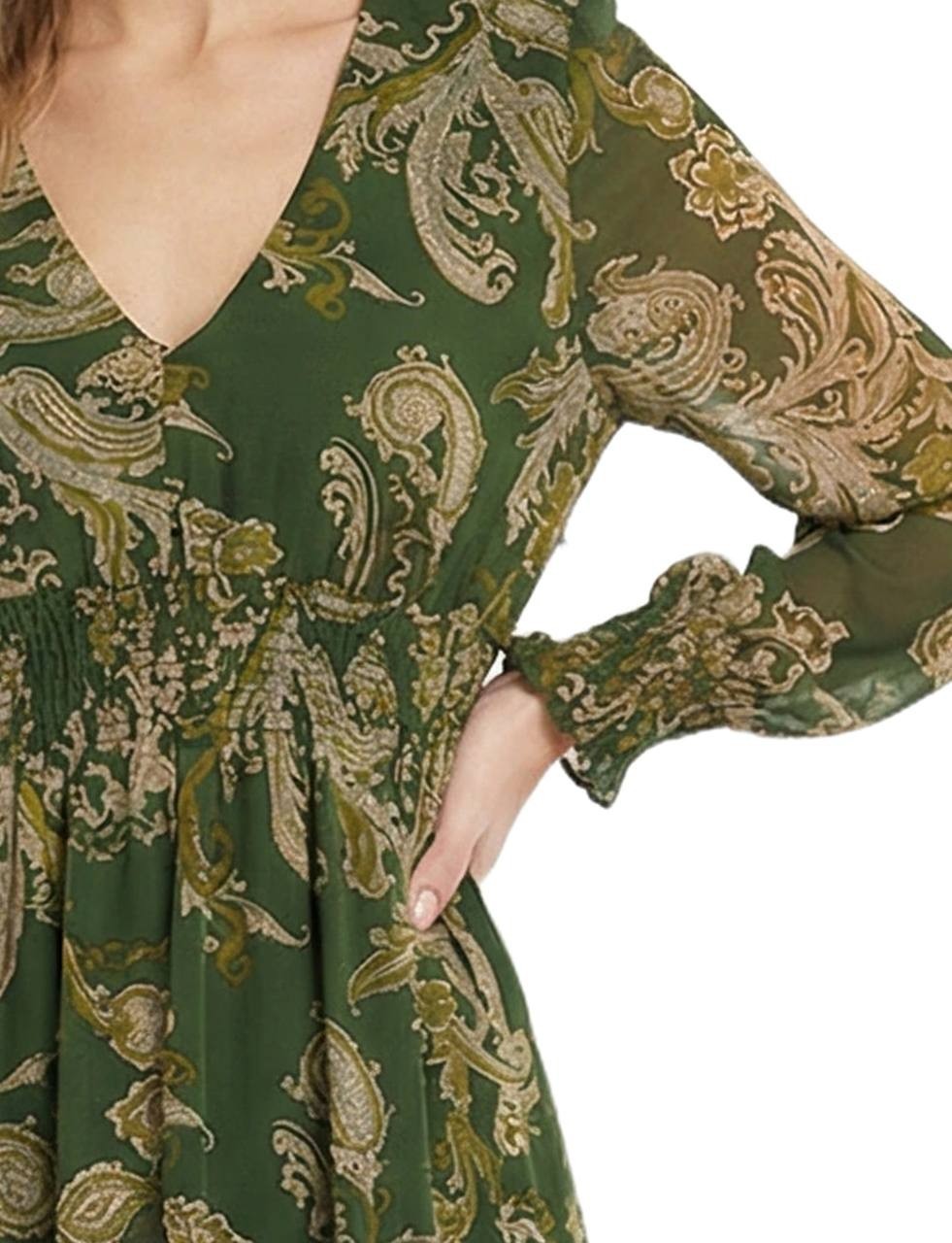 NY Collection Women’s Clip Dot Chiffon Dress Green Paisley M NWT $44