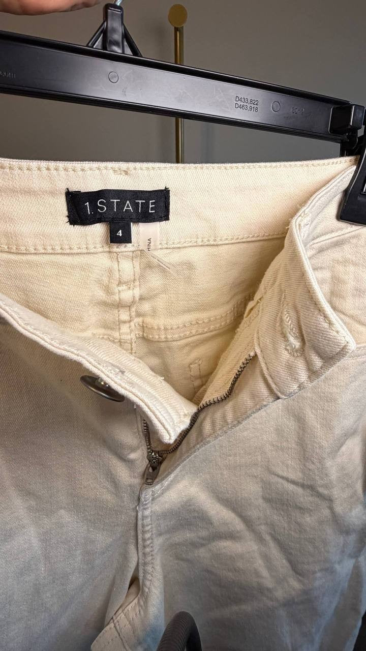 1.State Denim Roll‑Cuff Wide‑Leg Jeans New Ivory 4 NWT $109
