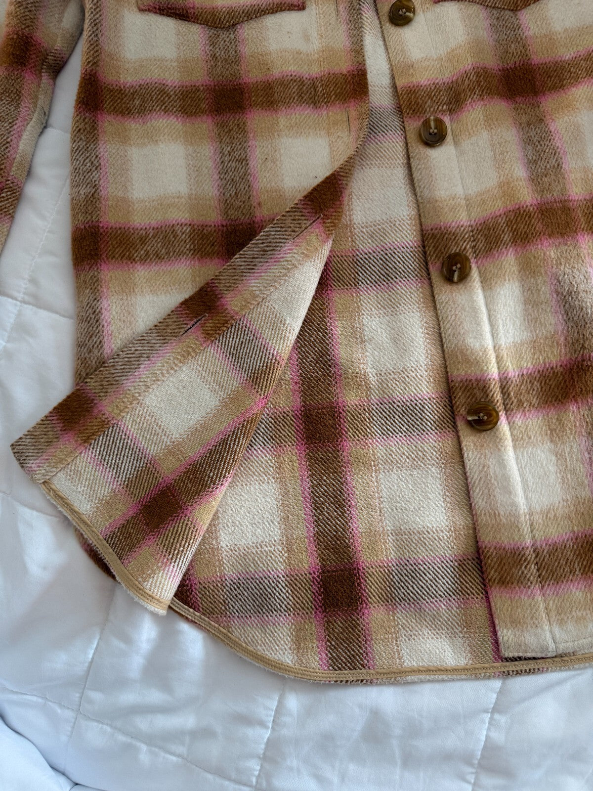 BP Womens XS Plaid Brown Pink Jacket - Polyester, Pre-Owned Excellent Cozy