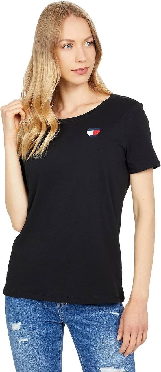 Tommy Hilfiger Embroidered Heart-Logo T-Shirt Black Size M NWT $44.50