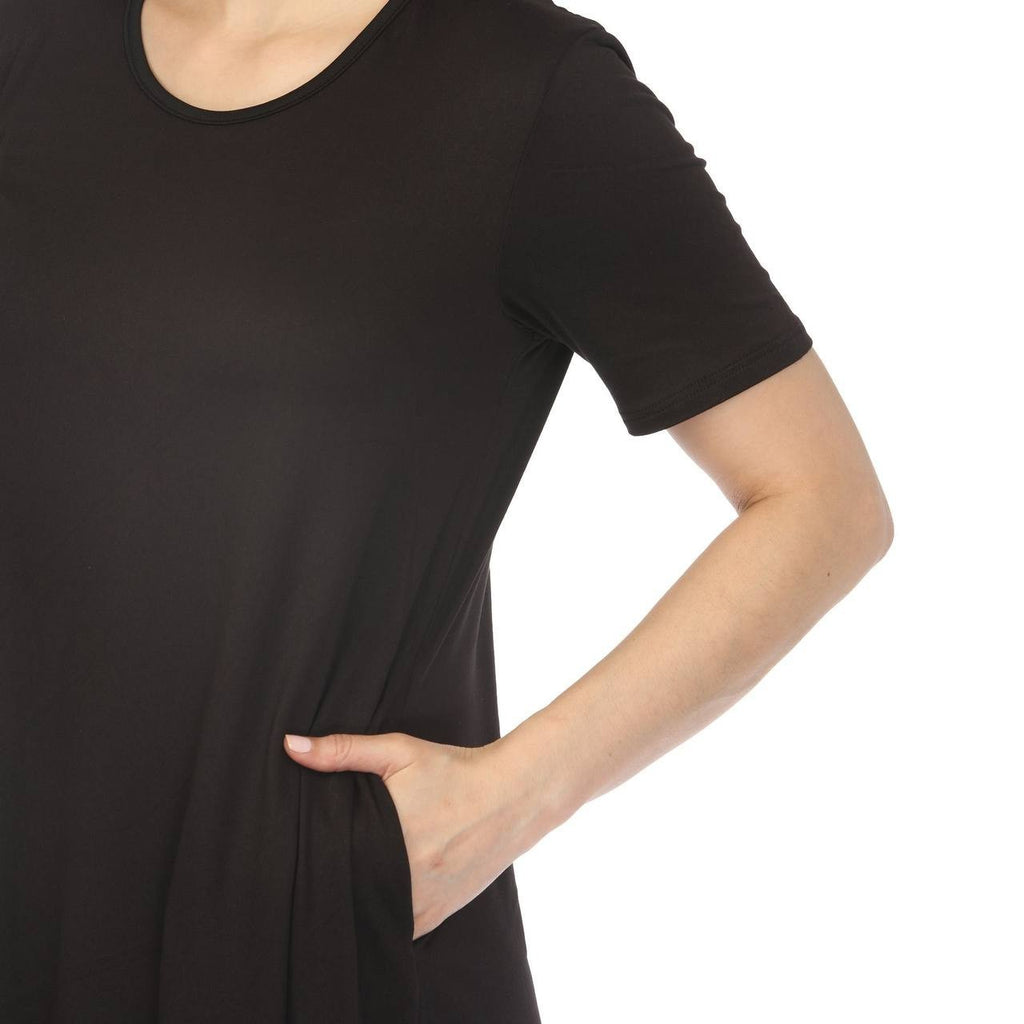 White Mark Casual T-Shirt Swing Midi Dress with Pockets Black L NWT $80