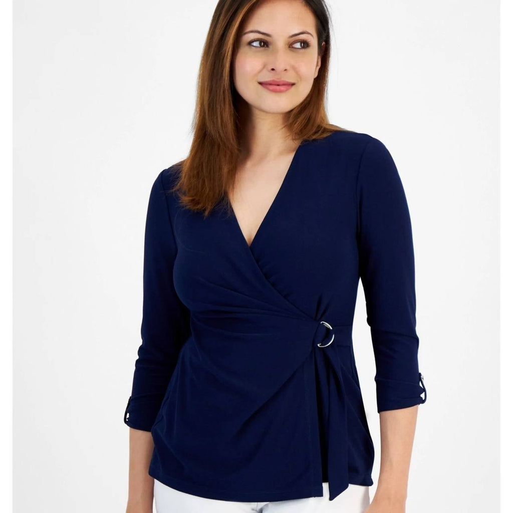 Jones New York Petite Top – Size PS – NWT – Black V-Neck Wrap Style 3/4 Sleeve