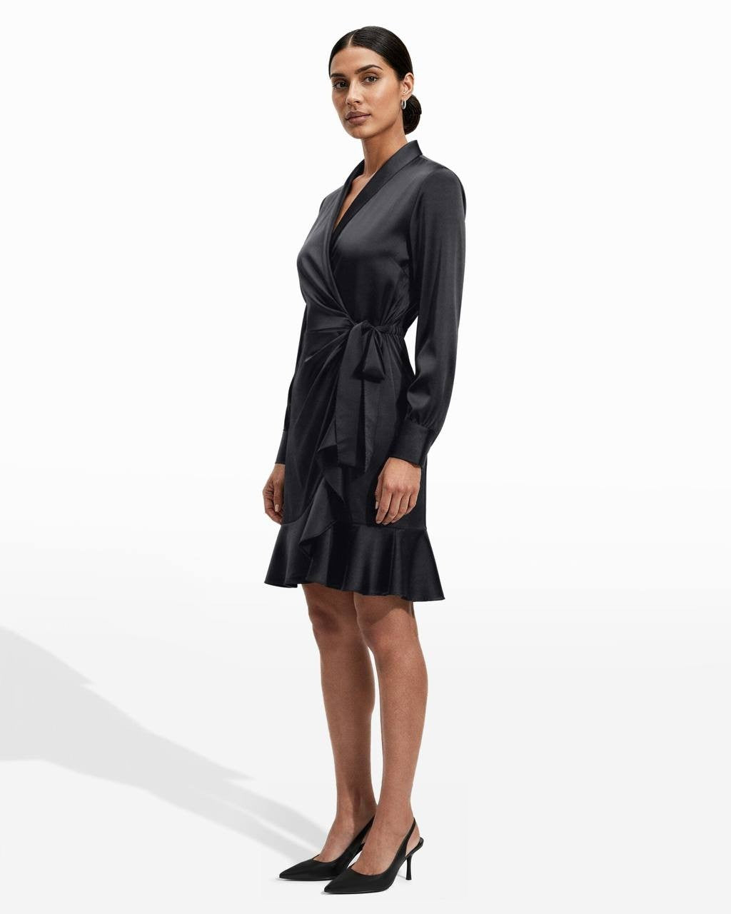 Anne Klein Faux‑Wrap Shawl‑Collar Dress – Black – Size 12 – NWT – $129