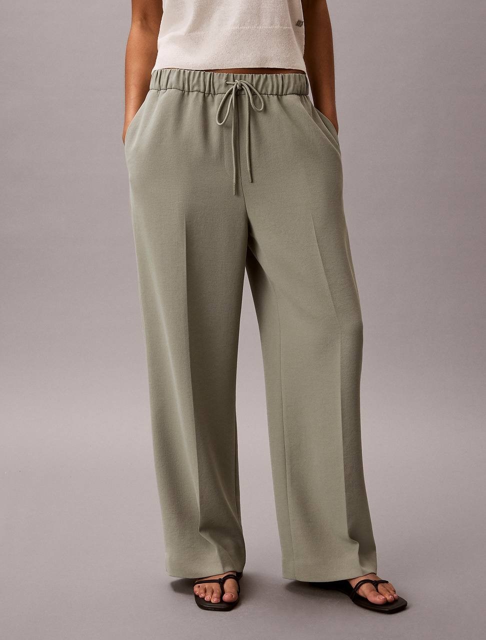 Calvin Klein Soft Twill Drawstring Trousers Shadow S NWT $199
