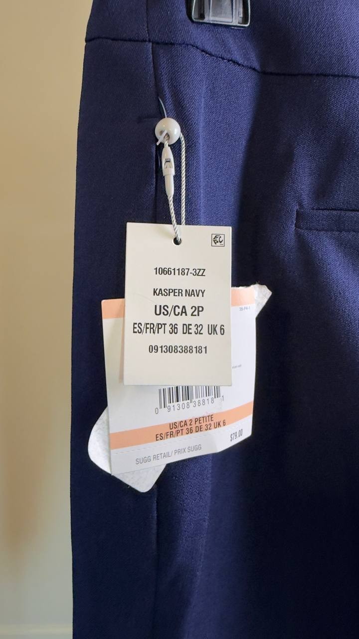 Kasper Petite Mid‑Rise Straight‑Leg Pants Navy 2P NWT $79