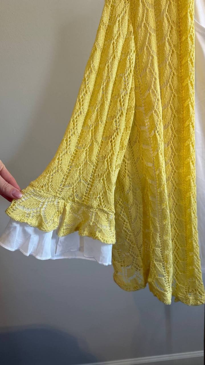 Alfred Dunner Women’s 2‑in‑1 Pointelle Knit Top Yellow White 2X $79.50 NWT