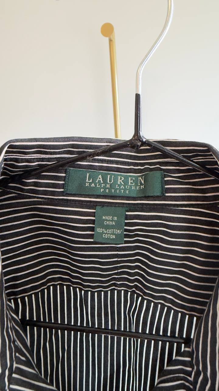 Lauren Ralph Lauren Classic Striped Cotton Shirt Black/White M NWT $125