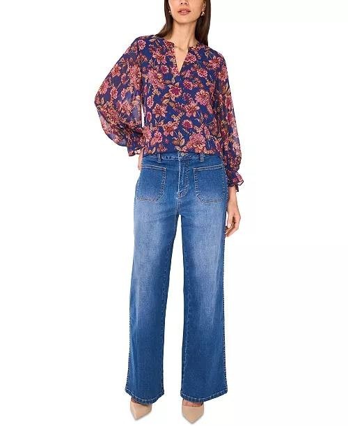 Vince Camuto Split-Neck Long-Sleeve Blouse Multicolor Size S NWT $79