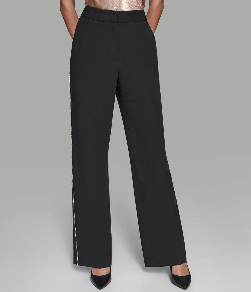 Karl Lagerfeld Paris Rhinestone‑Trim Suiting Pants – Black – Size 4 – NWT – $129