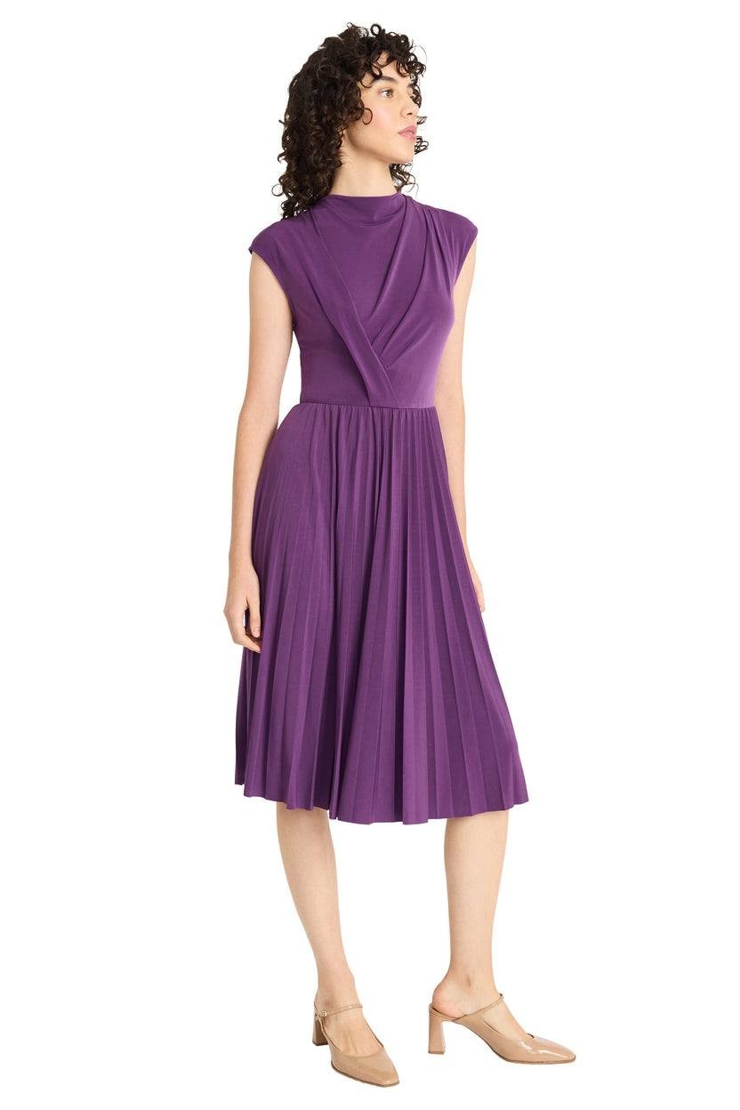 Maggy London Women’s Pleated Draped-Bodice Midi Dress Purple 2 $148 NWT