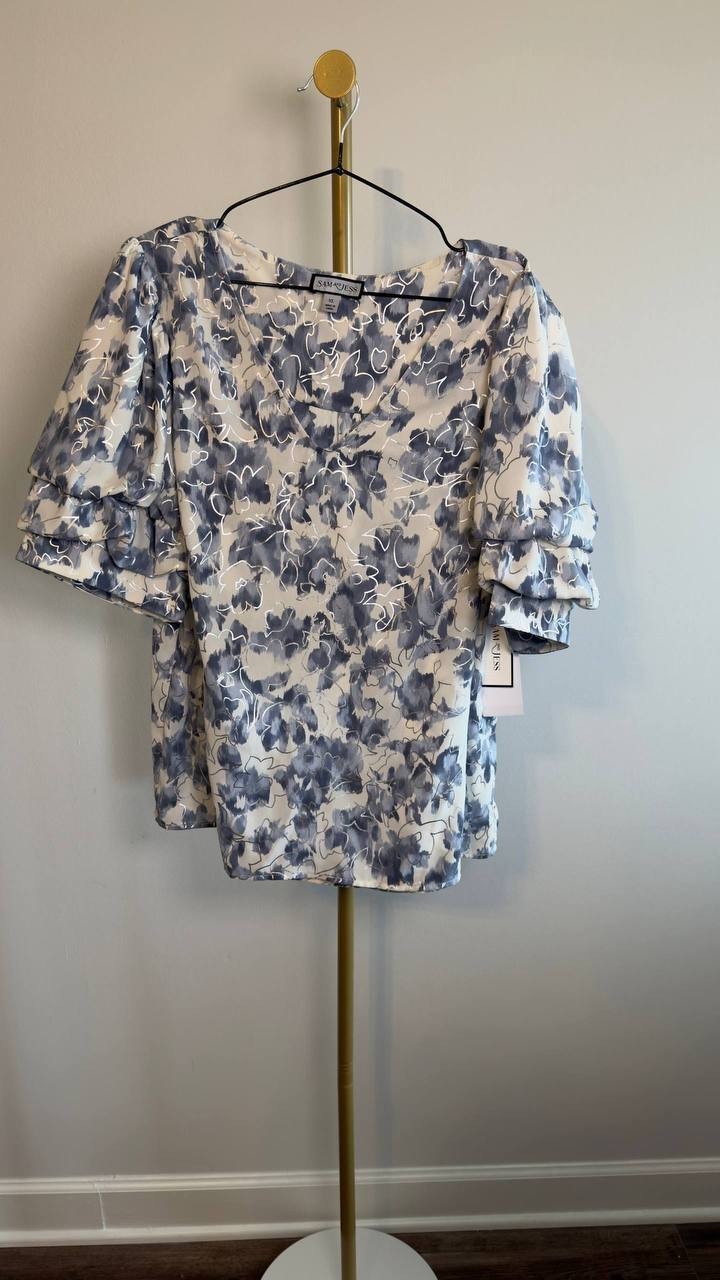 Sam & Jess Floral‑Print Bubble‑Sleeve Top Floral Multi XL NWT $59