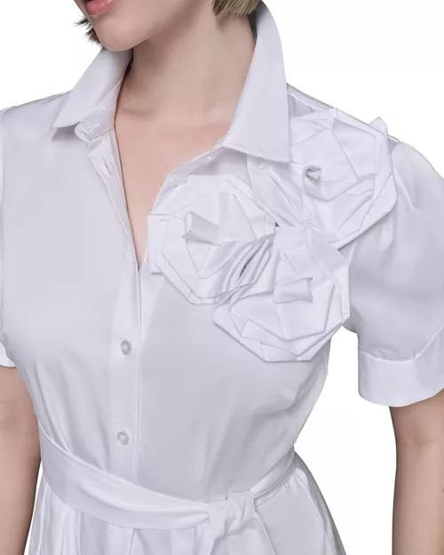Karl Lagerfeld Paris Flower Corsage Shirtdress White Size XL NWT $189
