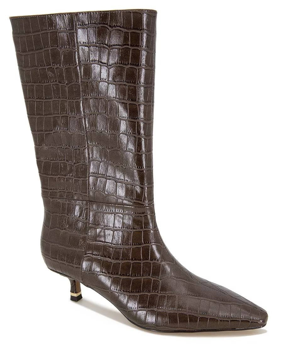 Kenneth Cole Meryl Boots 8.5M Brown Snip Toe Kitten Heel Pull‑On NIB msrp$199