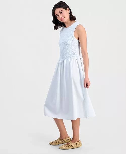And  Now  This  Petite  Chambray  Smocked  Dress  Bleach  Denim  PM  NWT  $69.50
