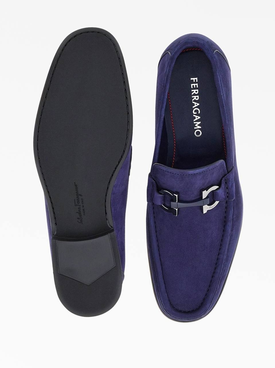 Ferragamo  Gancini  Loafers  Blue  Suede  8.5  New  in  Box  $950