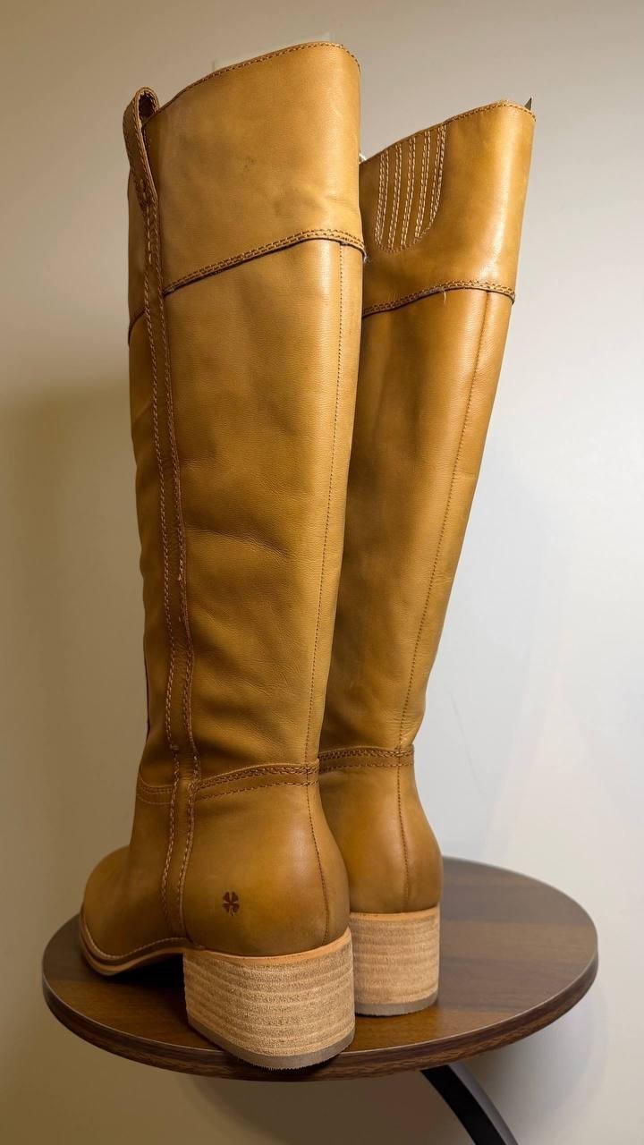 Lucky Brand Hybiscus Boots 10M Cream Leather Knee‑High Riding NIB msrp$229