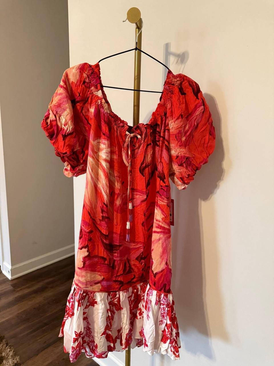 Vince Camuto Off‑Shoulder Floral Minidress Poppy L NWT Feminine Flowy MSRP$109