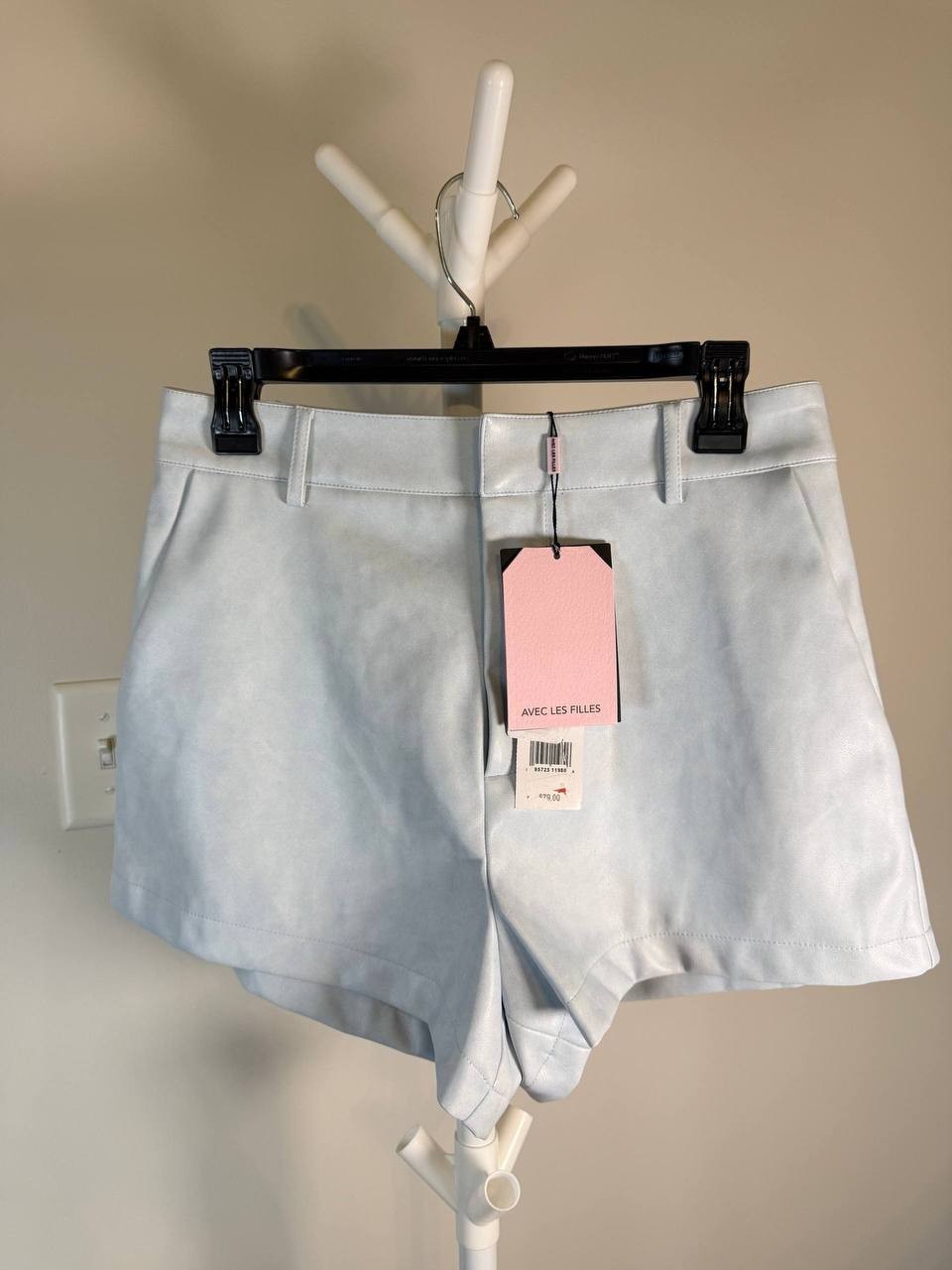 Avec Les Filles Sky‑Blue Velour Shorts – Size M – NWT – $79