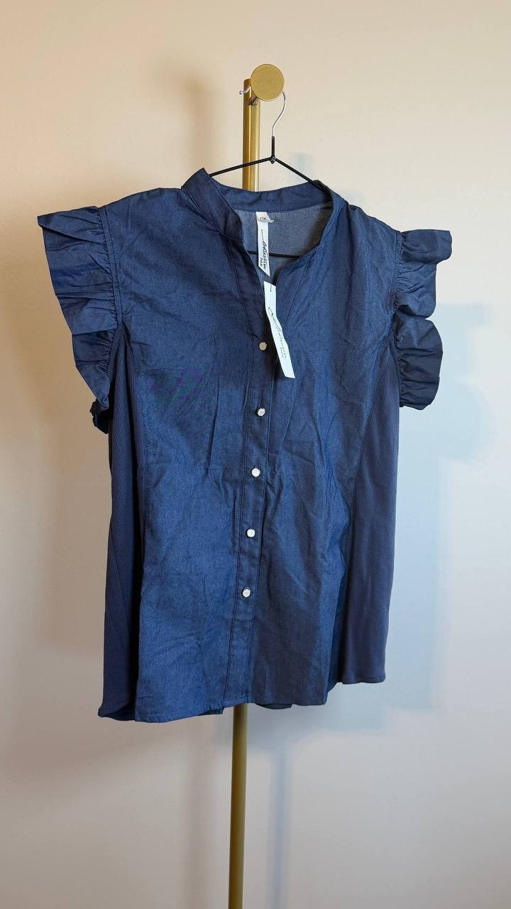 NY Collection Petite Chambray Top Blue PL NWT  $40