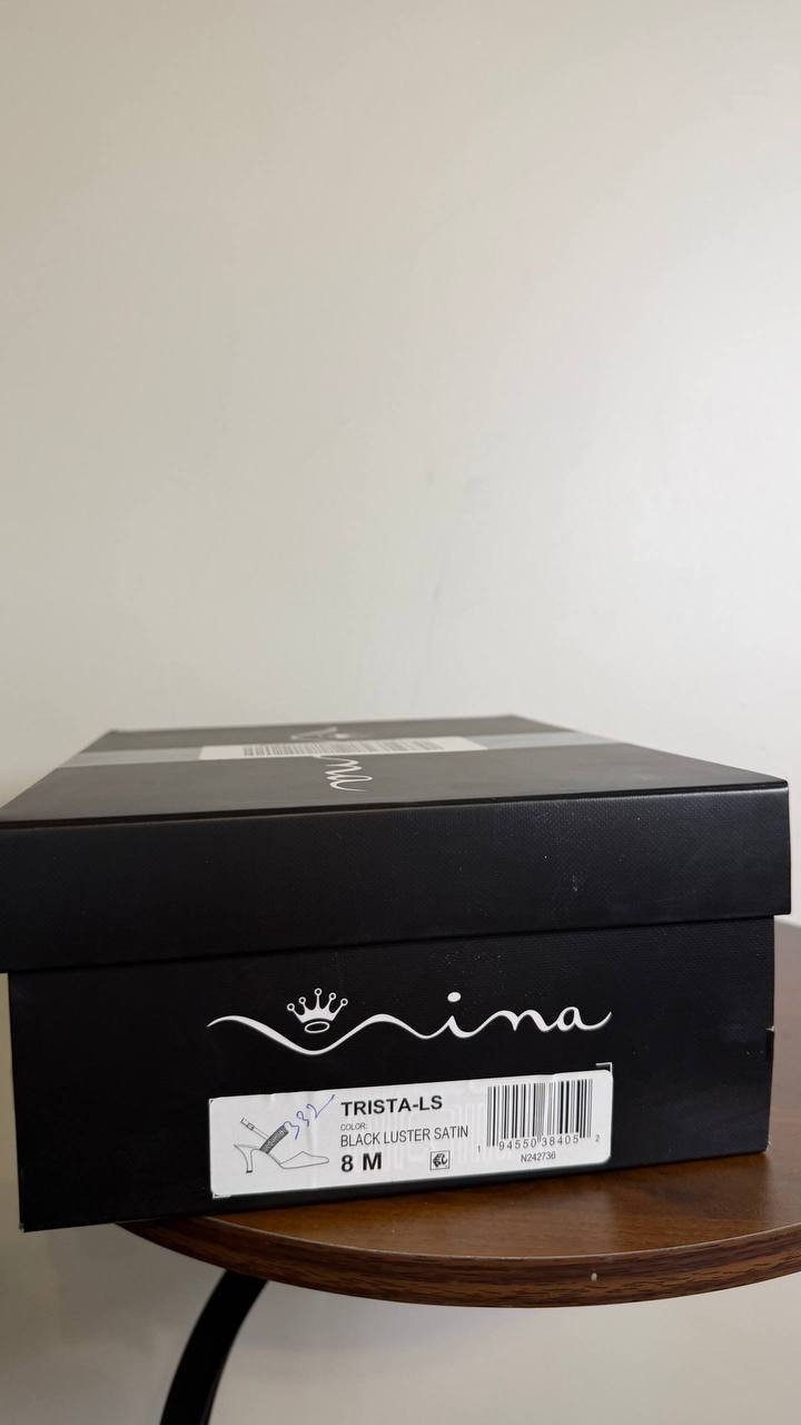 Nina Black Satin Slingback Pumps 8M New in Box $99