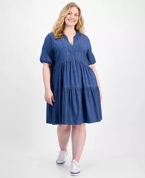 Tommy Hilfiger Plus‑Size Tiered Chambray Dress – Size 1X – NWT – $109