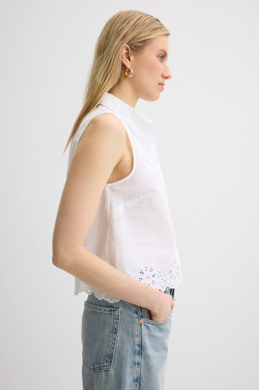 CeCe Eyelet Embroidery Button-Up Blouse White XS NWT $79