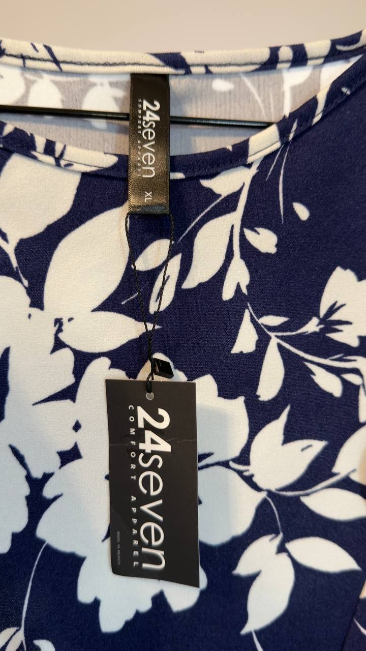 24Seven Comfort Apparel Cold Shoulder Maxi Dress Blue Multi XL NWT $117