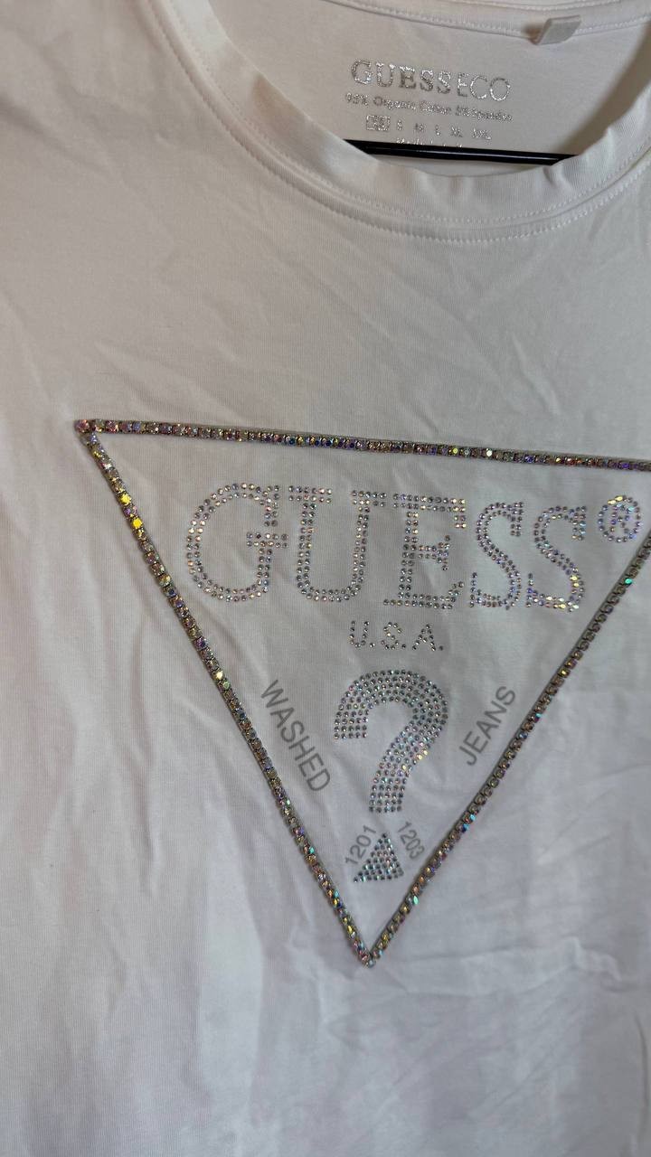 Guess Eco Short Sleeve T-Shirt White Crew Neck Casual Size XS Preowned