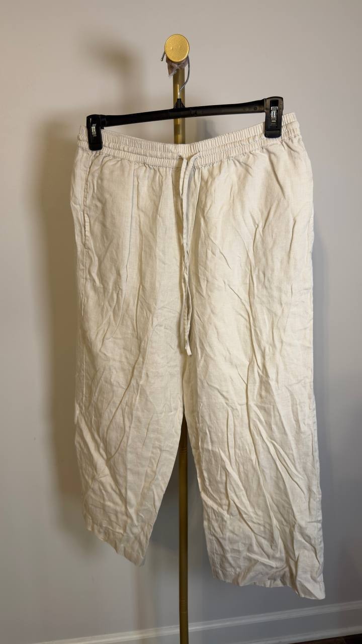 DKNY Pure Wide‑Leg Linen‑Blend Drawstring Pants Beige M NWOT $79
