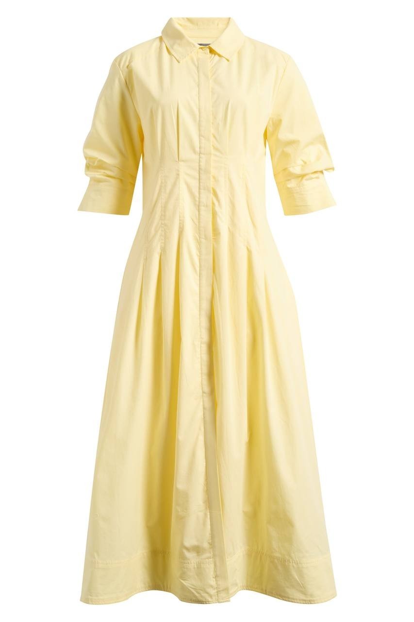 Vince Camuto Pleated Cotton Button‑Up Maxi Shirtdress Lemon Cream M NWT $139