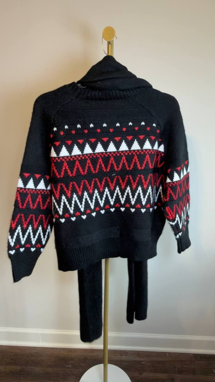 Jones New York Petite Fair Isle Sweater w/ Scarf Black Multi PXL NWOT $99.50