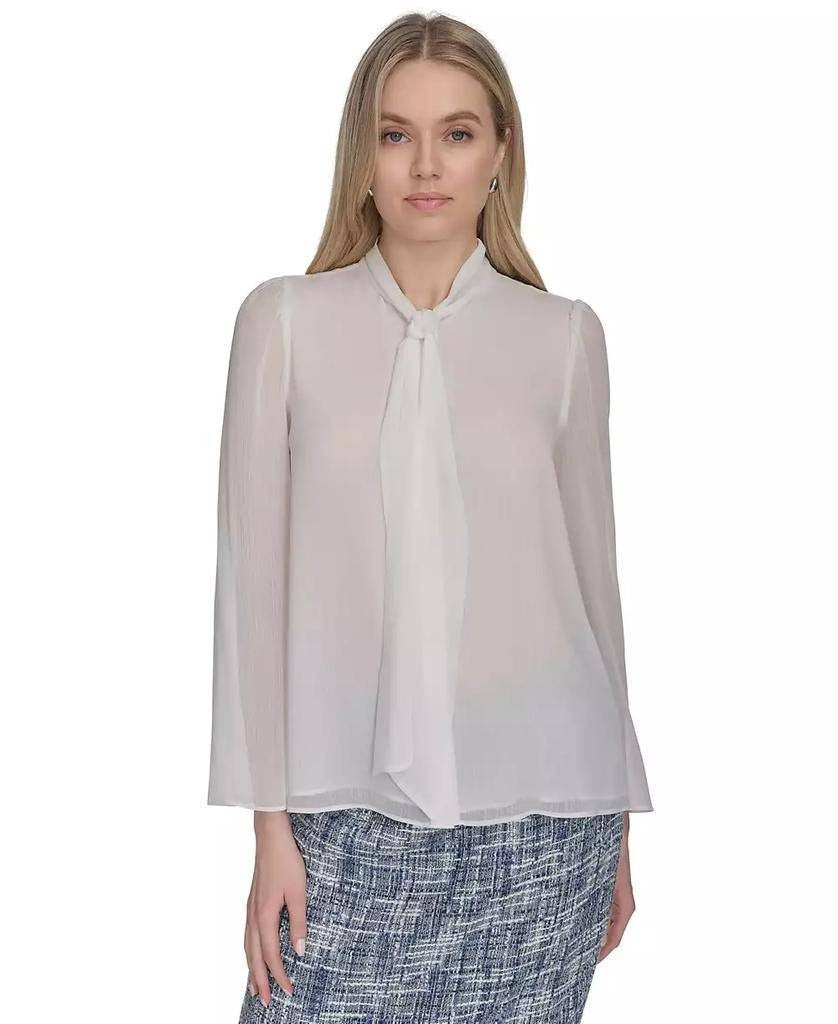 Calvin Klein Long‑Sleeve Tie‑Neck Chiffon Blouse – Size L– NWOT – $89