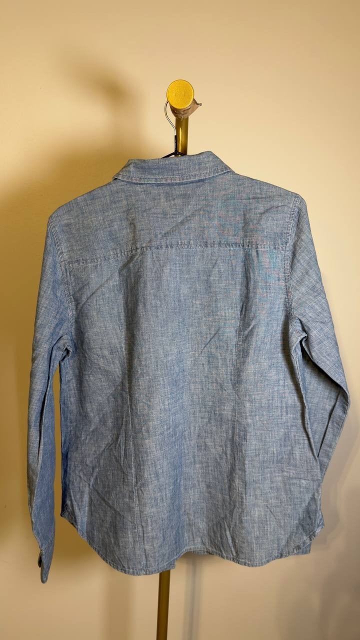 Tommy Hilfiger Chambray Roll‑Tab Button‑Front Shirt Mid Blue S NWT $79.50
