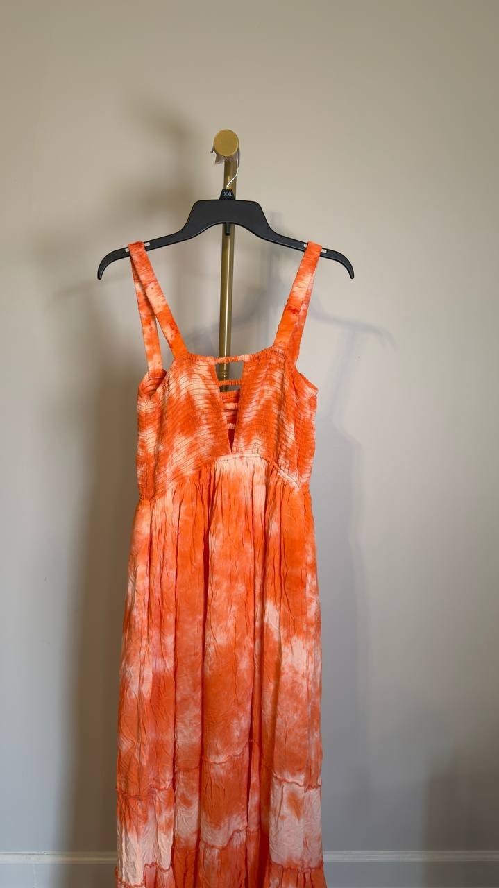 White Mark Square Neck Sleeveless Smocked Sundress Orange M NWT $84