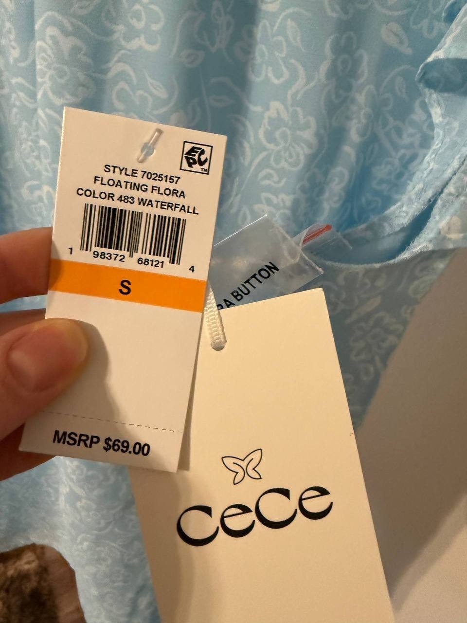 CeCe Flutter‑Sleeve Keyhole‑Neck Blouse – Size S – Waterfall Blue– NWT – $69