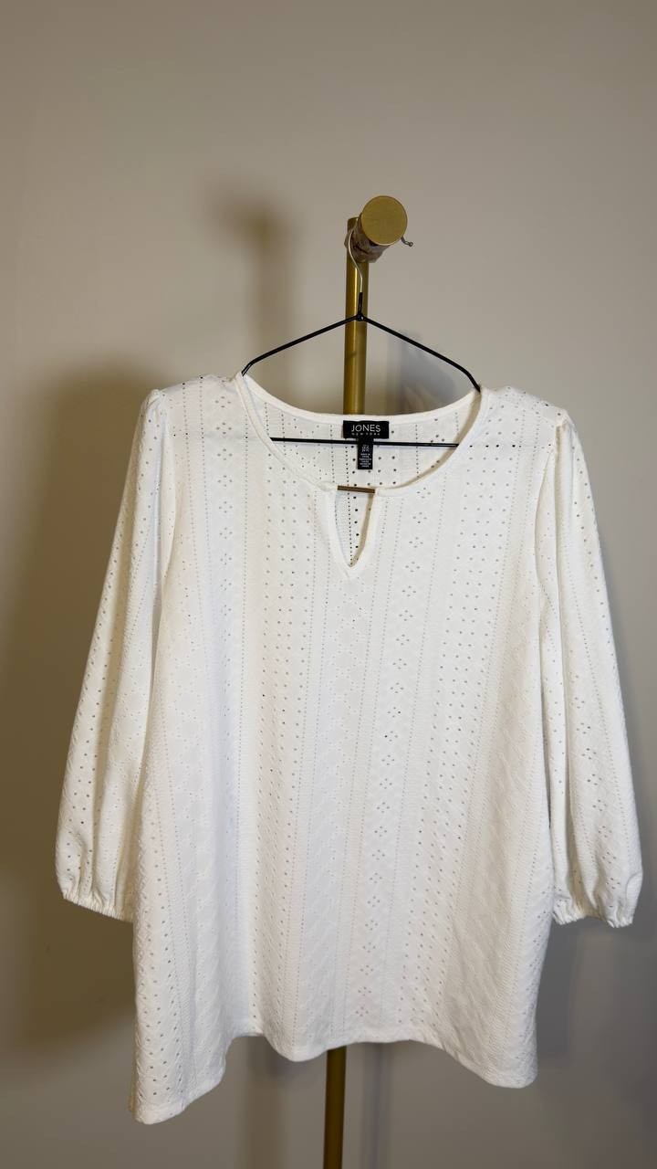 Jones New York Petite 3/4-Sleeve Pull-On Top Natural White PL NWT $79.50