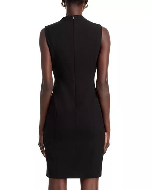 T Tahari Tonya Pleated Sleeveless V‑Neck Sheath Dress Black 12 NWT $118