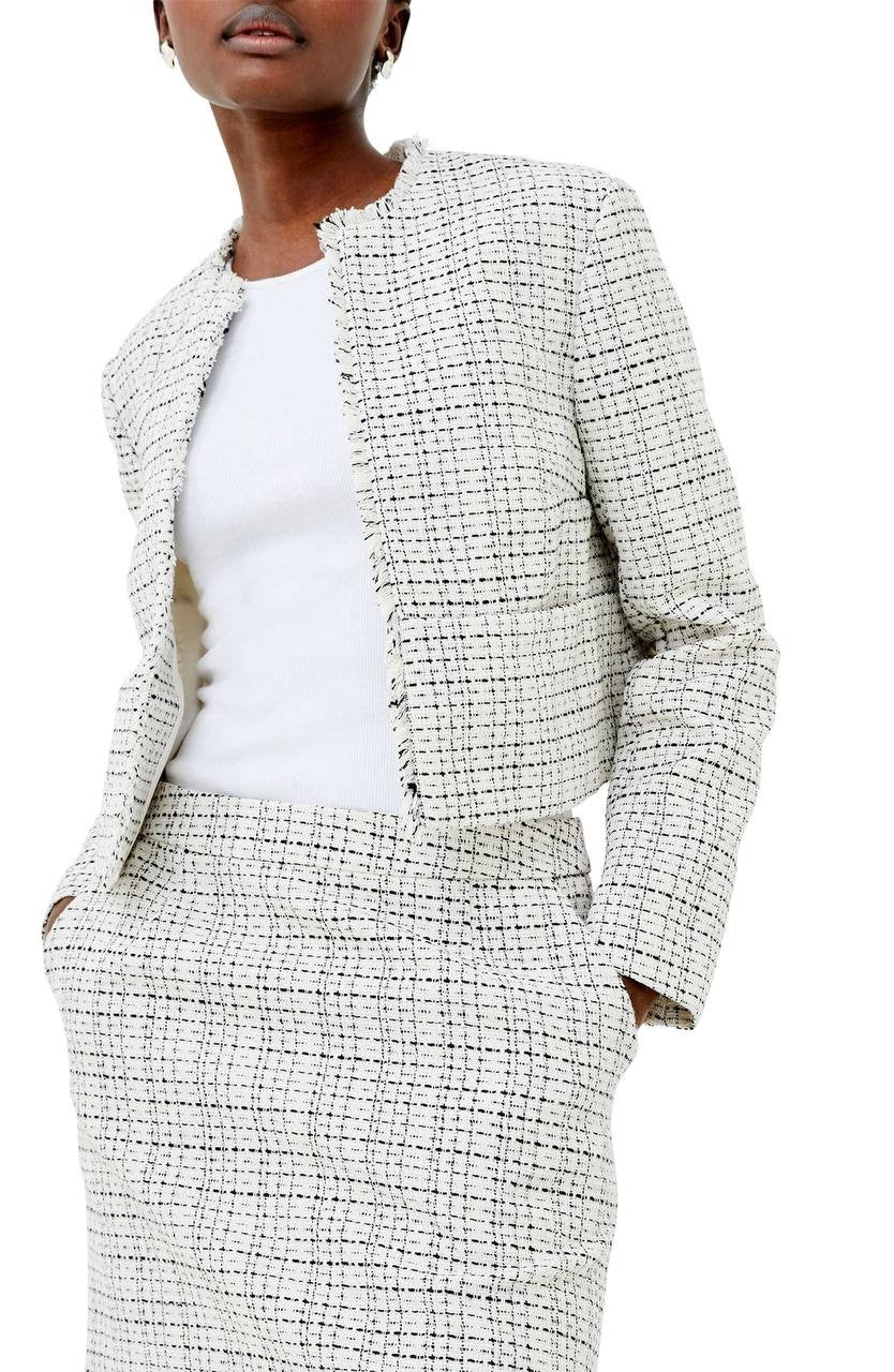 French Connection Effie Boucle Cropped Jacket – Classic Cream, Size 10